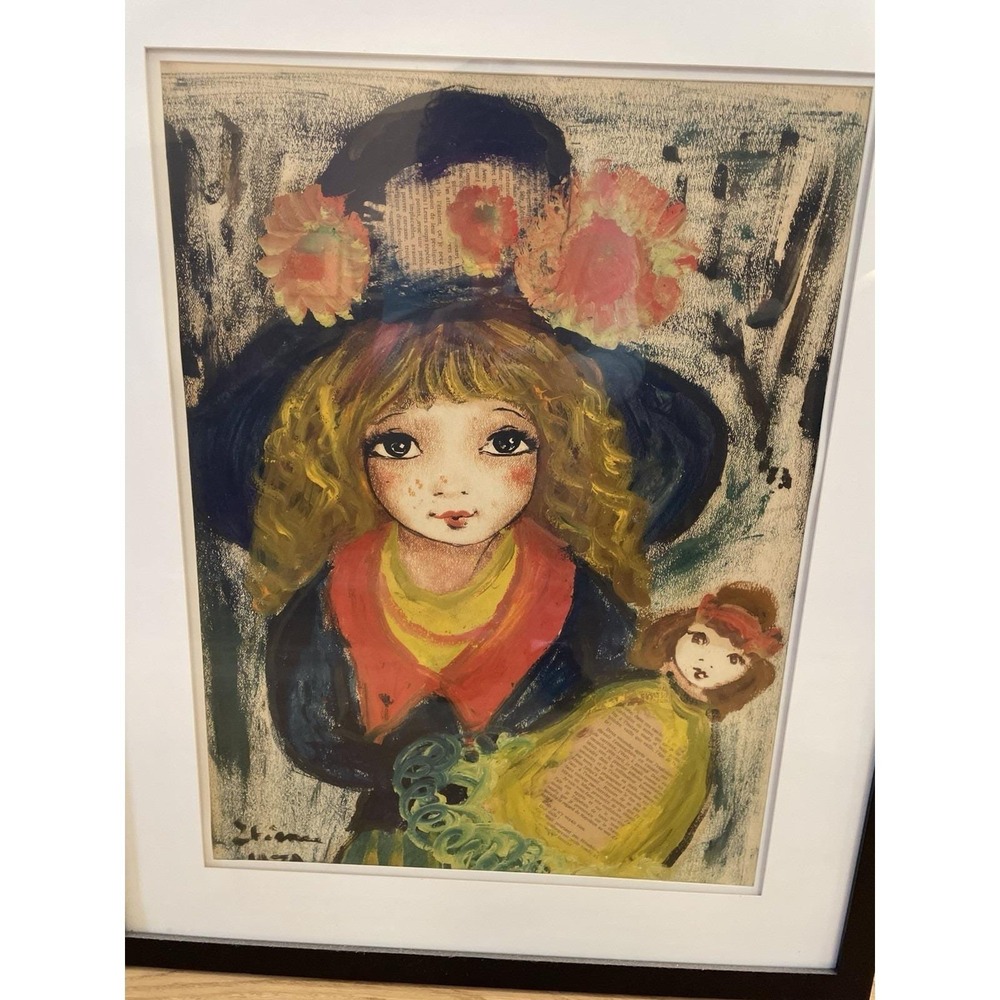 ROGER ETIENNE GIRL WITH DOLL ORIGINAL WATERCOLOR ON PAPER PAINTING PARIS 1969